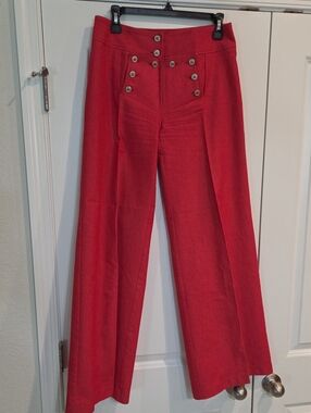 High-Rise Red Wide-Leg Sailor Pants